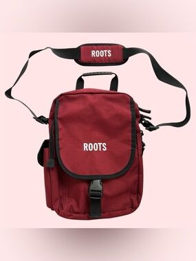 Vintage Y2K Roots Athletics Rip Stop Crossbody Bag Adjustable Embroidered Red
